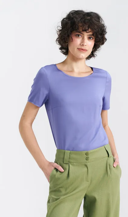 Bluzka basic z krótkim rękawem - fioletowy