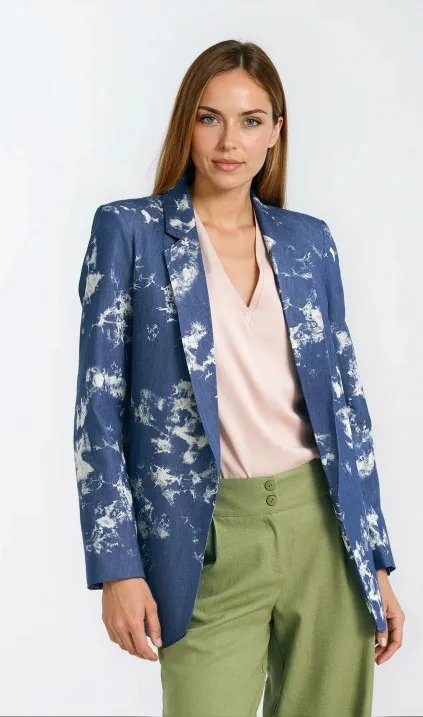 Jacket- denim with a marbled pattern