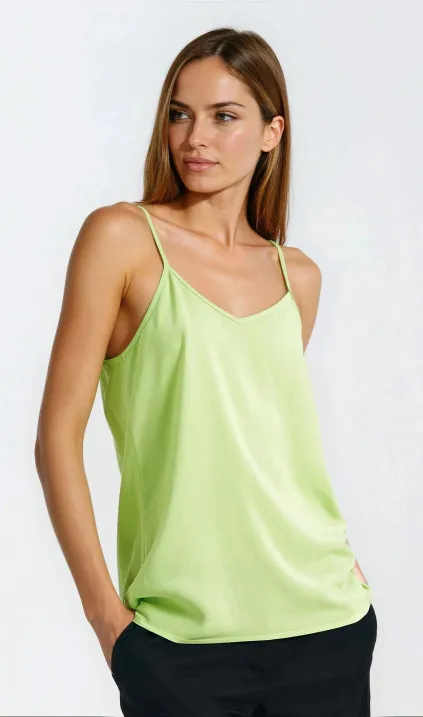 Bluzka basic na cienkich ramiączkach- limonkowy