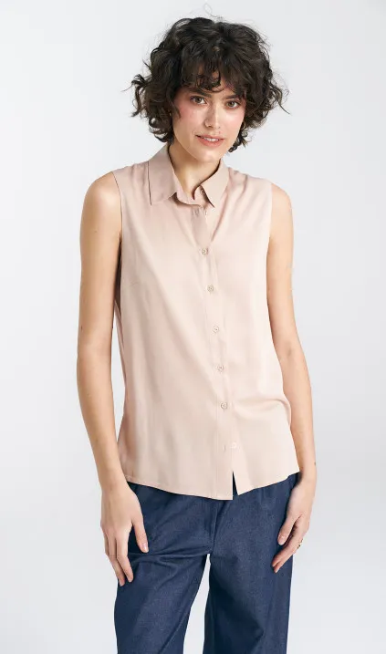 Bluzka bez rękawów, z kołnierzykiem - beżowy