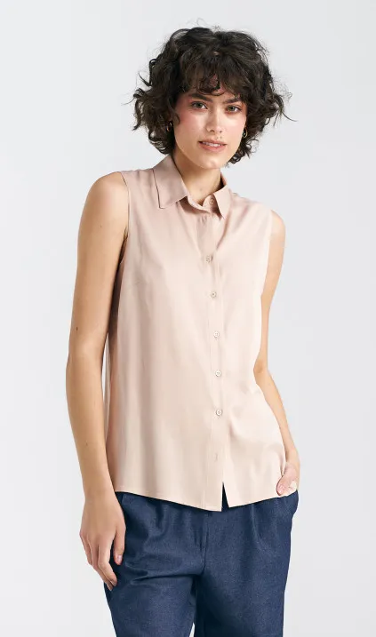 Bluzka bez rękawów, z kołnierzykiem - beżowy