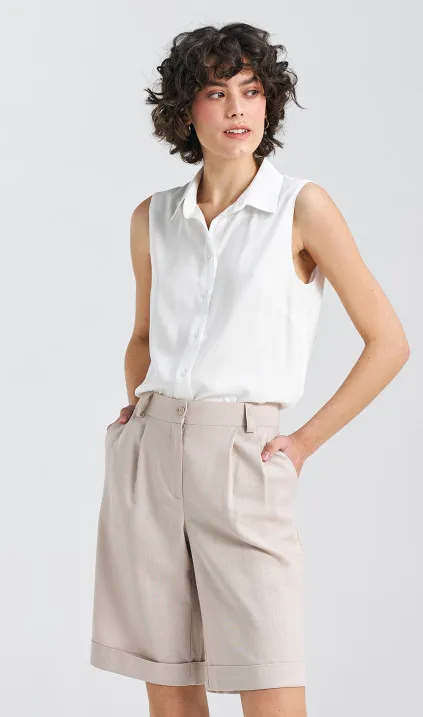 Bluzka bez rękawów, z kołnierzykiem - ecru