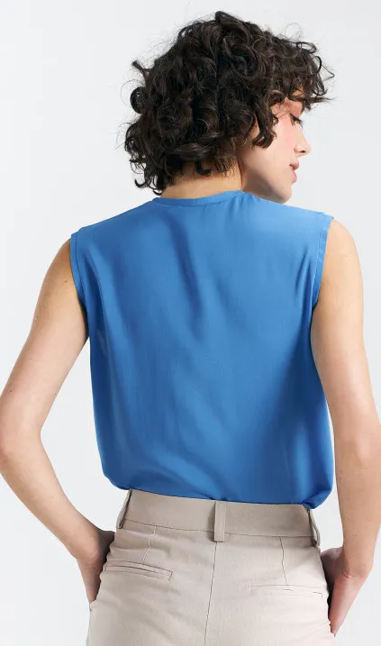 Bluzka bez rękawów, z dekoltem V - niebieski 