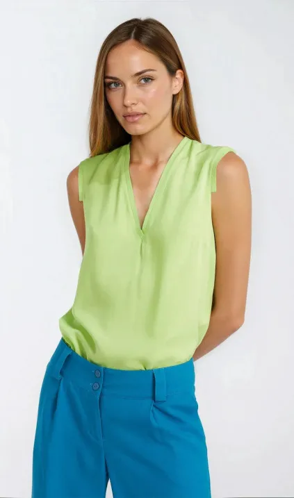 Bluzka bez rękawów, z dekoltem V - limonka