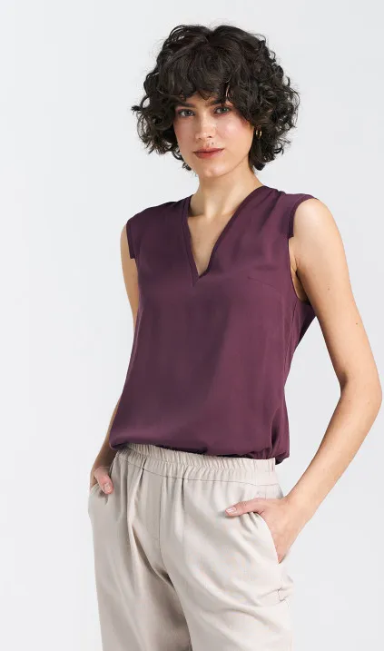 Bluzka bez rękawów, z dekoltem V - śliwka