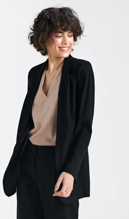 Marynarka lniana, dłuższa - czarny