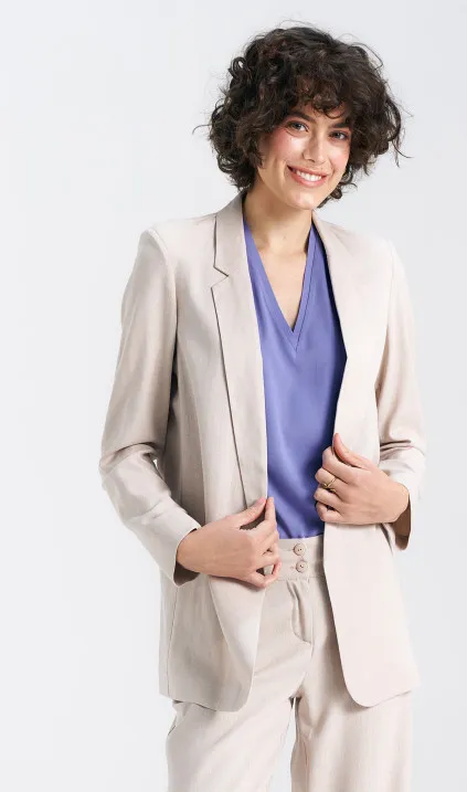 Marynarka lniana, dłuższa - beż