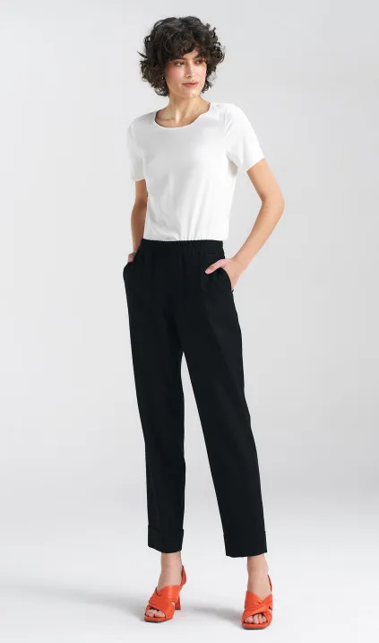 Linen pants, with an elastic band- black