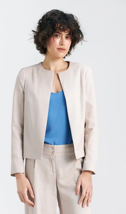 Żakiet typu chanel, lniany - beż