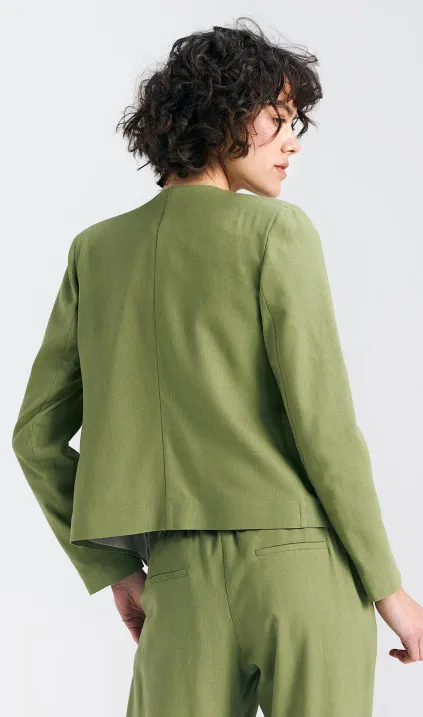 Żakiet typu chanel, lniany - zielony/pistacjowy