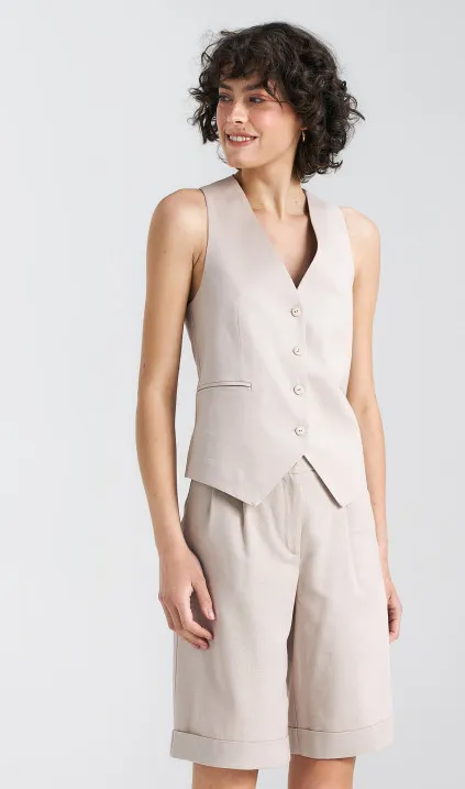 Kamizelka klasyczna, lniana - beżowy 