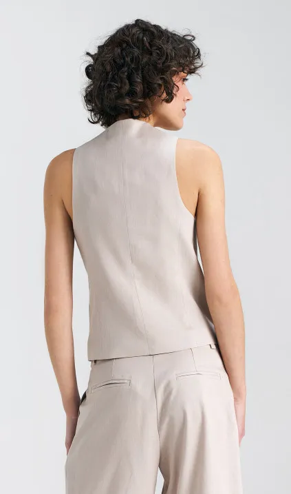 Kamizelka klasyczna, lniana - beżowy 