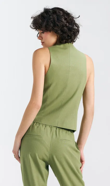 Kamizelka klasyczna, lniana - zielony