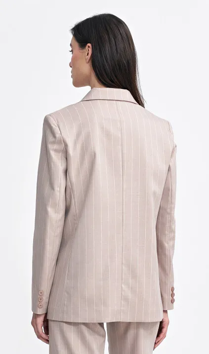 Marynarka oversize, dwurzędowa, prążek - beż