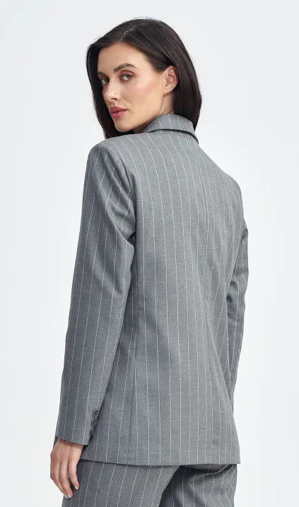 Marynarka oversize, dwurzędowa, prążek - szary