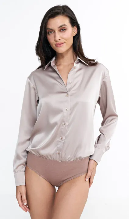 Satynowa koszula body - beż