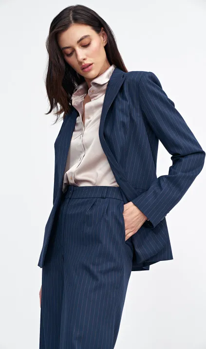 Żakiet klasyczny, prążek - granat