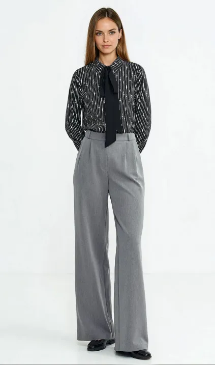 Spodnie z zakładkami, wide leg - szary