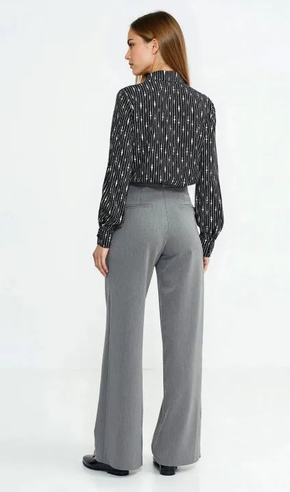 Spodnie z zakładkami, wide leg - szary