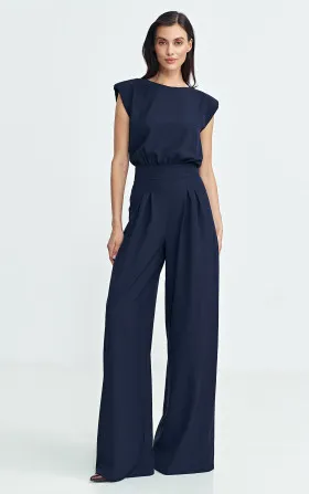 Jumpsuit with palazzo legs - navy blue