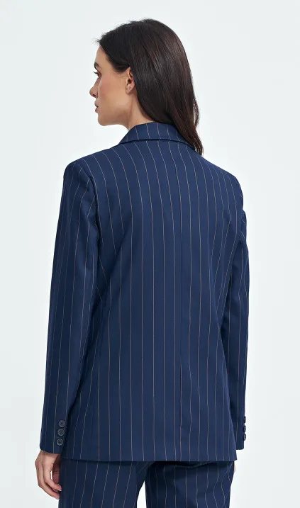 Marynarka oversize, dwurzędowa, prążek - granat