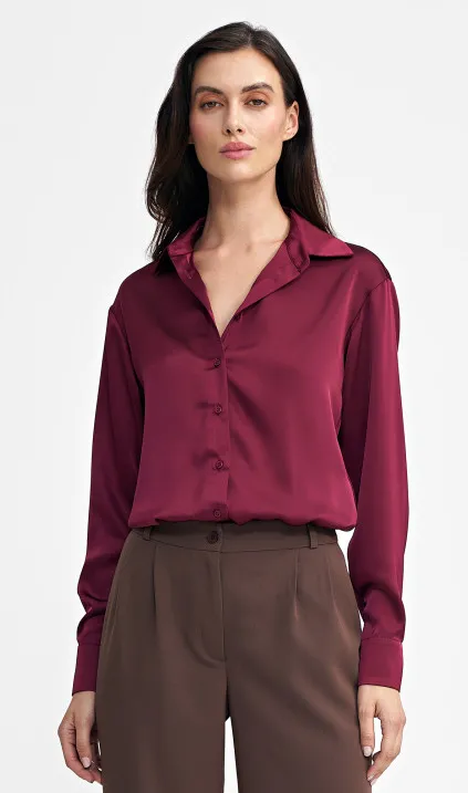 Satynowa koszula body - bordo
