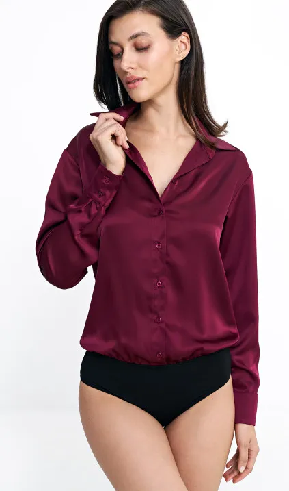 Satynowa koszula body - bordo
