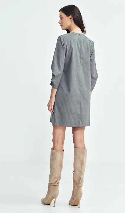 Sukienka z zakładkami na rękawach, prążek - szary