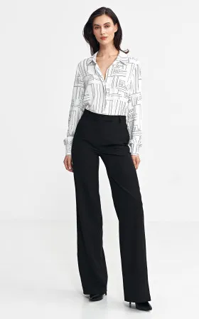 Spodnie bootcut, z krytym guzikiem - czarny