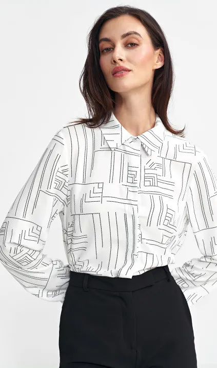 Bluzka w minimalistyczny wzór - ecru
