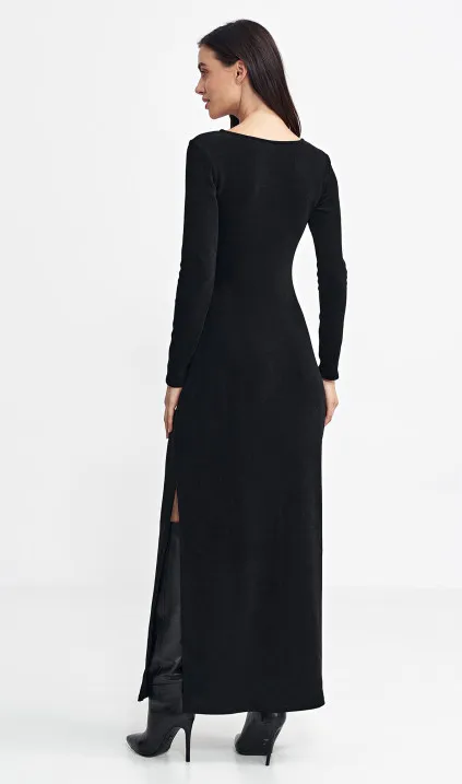 Sukienka maxi z łezką na dekolcie - czarny