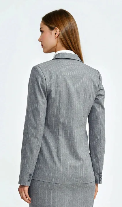 Żakiet klasyczny, prążek - szary