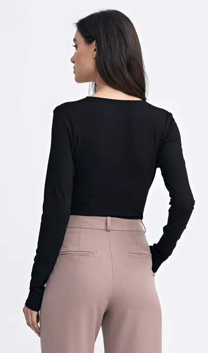 Bluzka body z kopertowym dekoltem - czarny