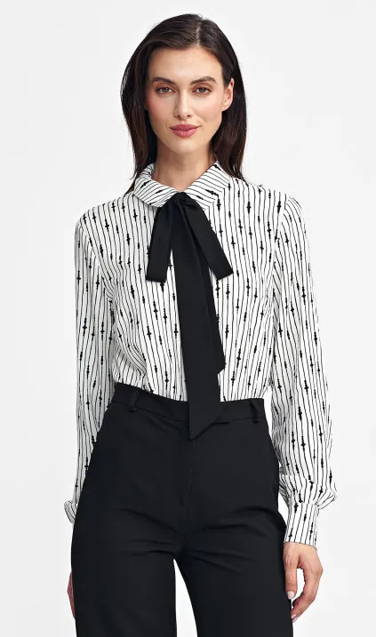 Bluzka z szafrą pod szyją- wzór koralik - ecru