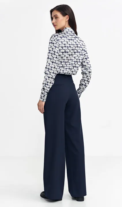 Spodnie z zakładkami, wide leg - granat