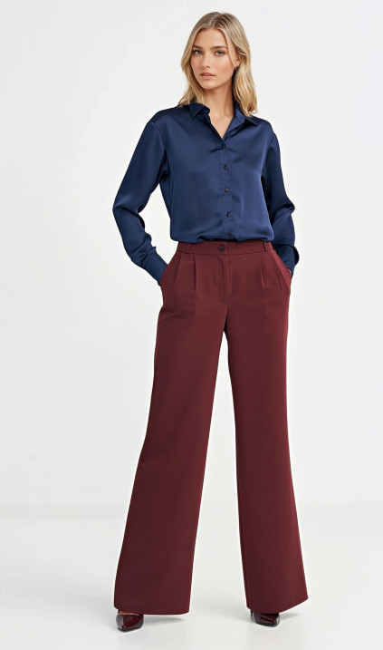 Spodnie z zakładkami, wide leg - bordo