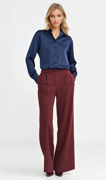 Spodnie z zakładkami, wide leg - bordo