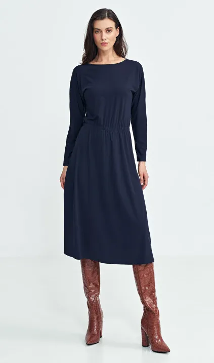 Dress with an elastic waist - navy blue