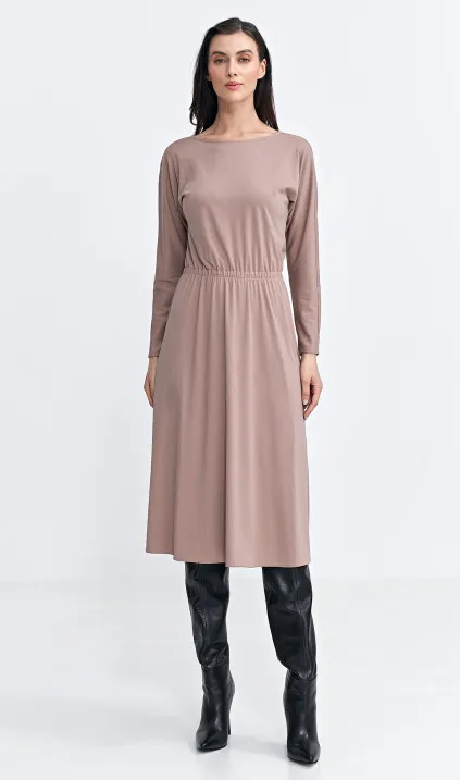 Sukienka z gumką w pasie - beż