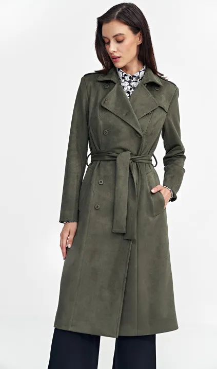 Dwurzędowy płaszcz z nubuku - zielony