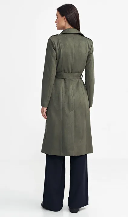 Dwurzędowy płaszcz z nubuku - zielony