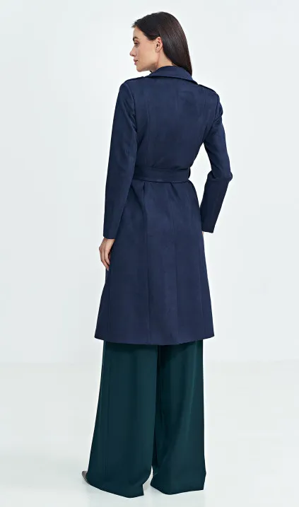 Dwurzędowy płaszcz z nubuku - granat