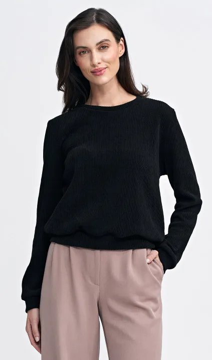 Bluza z dzianiny prążkowanej z długim rękawem - czarny