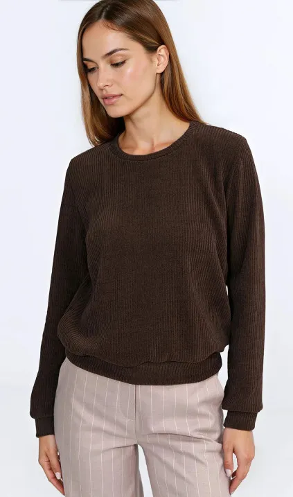 Ribbed knit blouse - brown