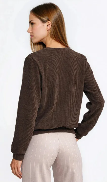 Bluza z dzianiny prążkowanej z długim rękawem - brąz