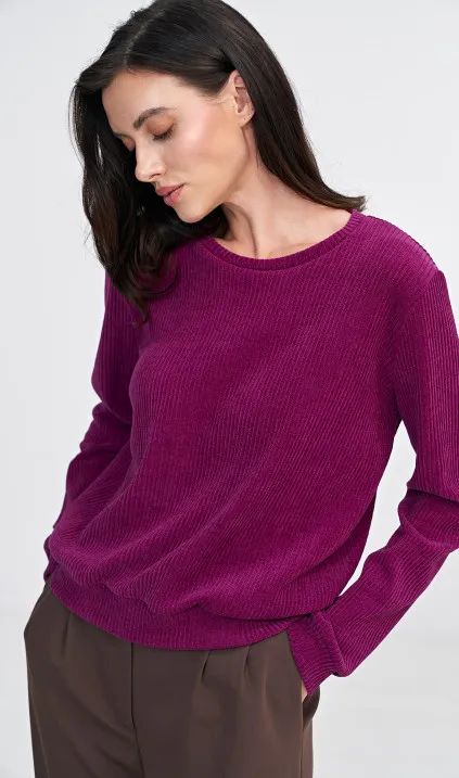 Bluza z dzianiny prążkowanej z długim rękawem - purpura