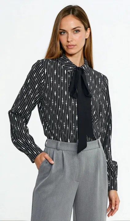 Blouse with black sash - black