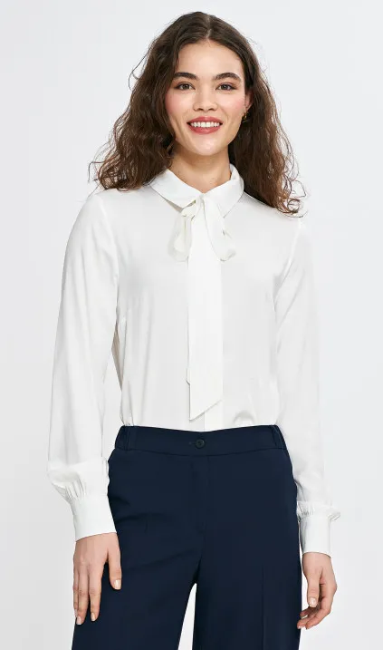 Blouse with a tie-neck sash - ecru