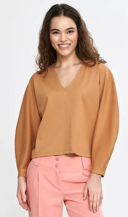 Oversize blouse with balloon sleeves - caramel