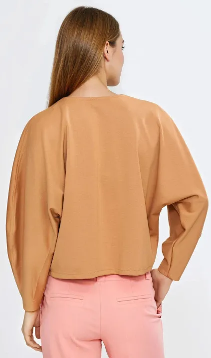 Bluzka oversize z balonowymi rękawami - karmel